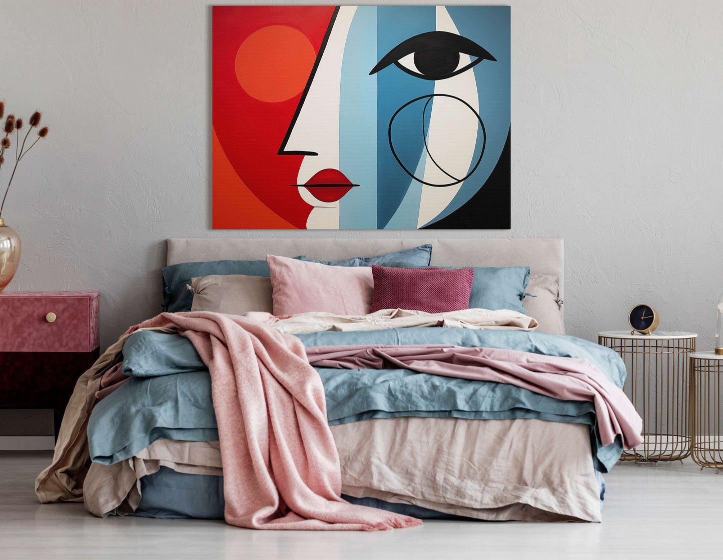 Red and Blue Cubist Portrait - Canvas Print - Artoholica Ready to Hang Canvas Print