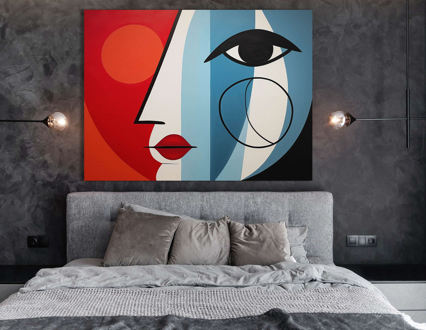 Red and Blue Cubist Portrait - Canvas Print - Artoholica Ready to Hang Canvas Print