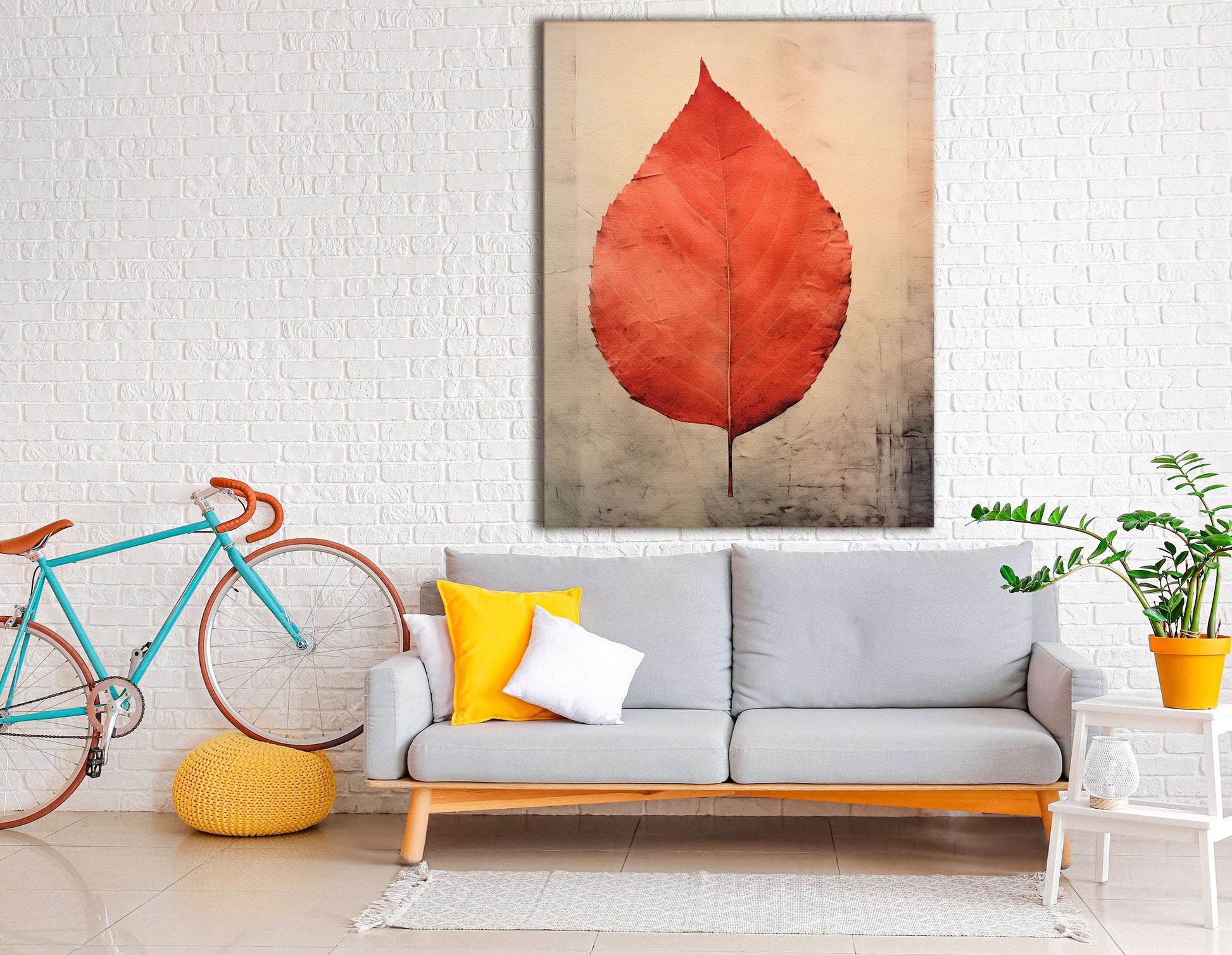 Red Leaf on a Beige Background - Canvas Print - Artoholica Ready to Hang Canvas Print