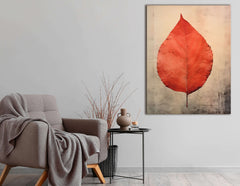 Red Leaf on a Beige Background - Canvas Print - Artoholica Ready to Hang Canvas Print
