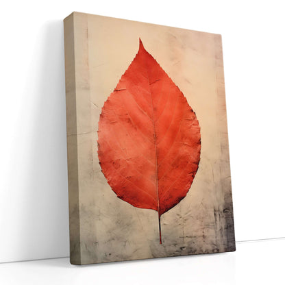 Red Leaf on a Beige Background - Canvas Print - Artoholica Ready to Hang Canvas Print