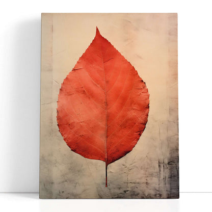 Red Leaf on a Beige Background - Canvas Print - Artoholica Ready to Hang Canvas Print