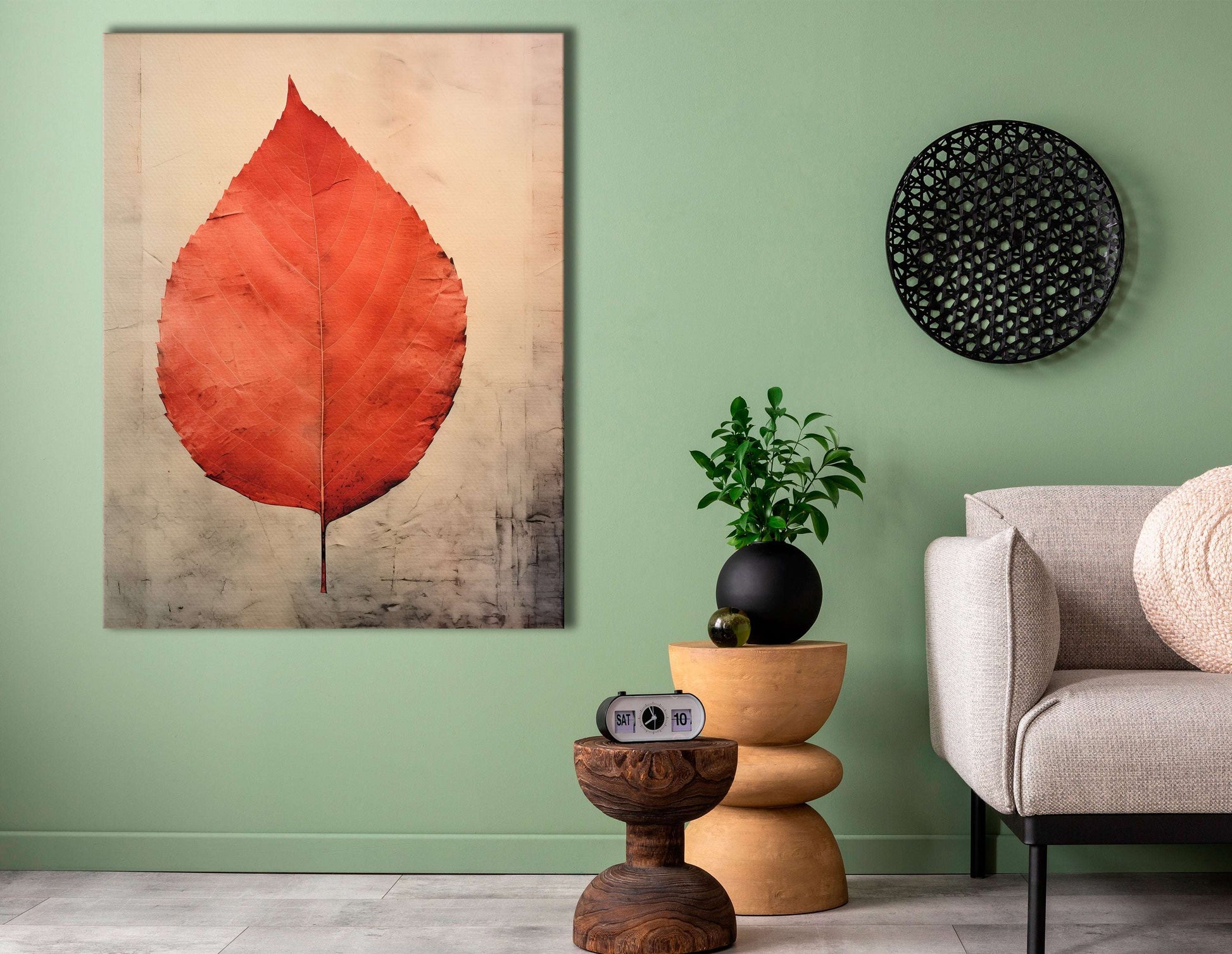 Red Leaf on a Beige Background - Canvas Print - Artoholica Ready to Hang Canvas Print