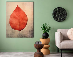 Red Leaf on a Beige Background - Canvas Print - Artoholica Ready to Hang Canvas Print