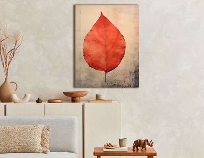 Red Leaf on a Beige Background - Canvas Print - Artoholica Ready to Hang Canvas Print