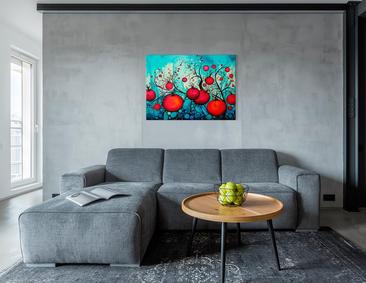 Red Pomegranates on Bright Blue - Canvas Print - Artoholica Ready to Hang Canvas Print