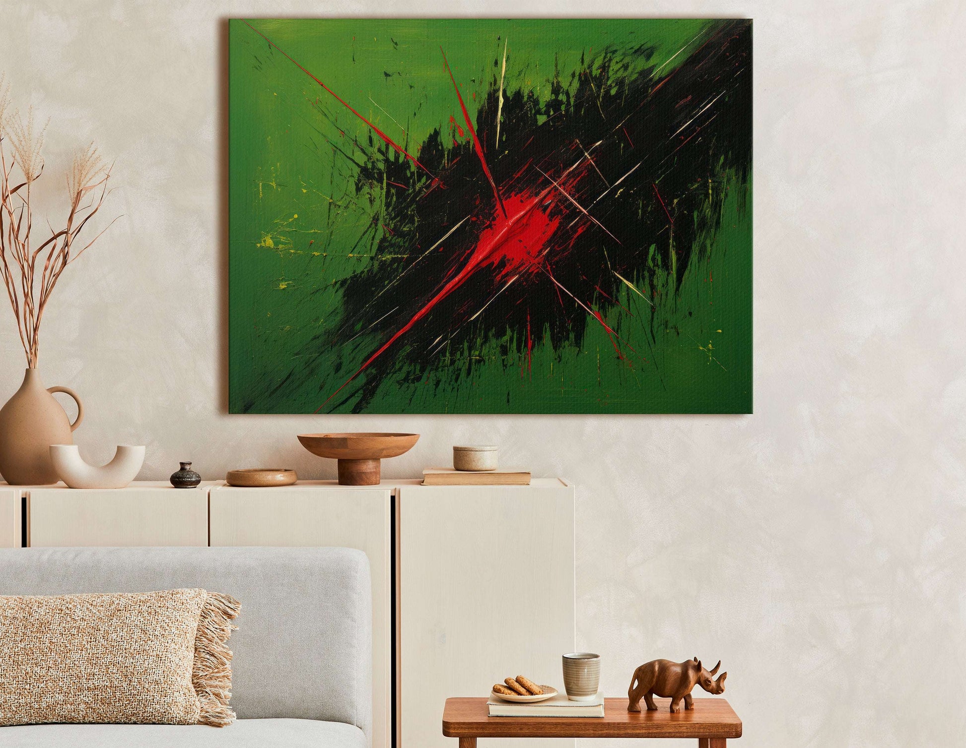 Red Slashes on Green - Canvas Print - Artoholica Ready to Hang Canvas Print