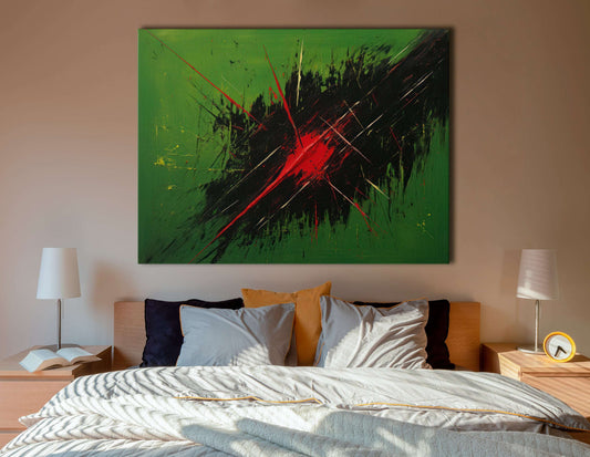 Red Slashes on Green - Canvas Print - Artoholica Ready to Hang Canvas Print