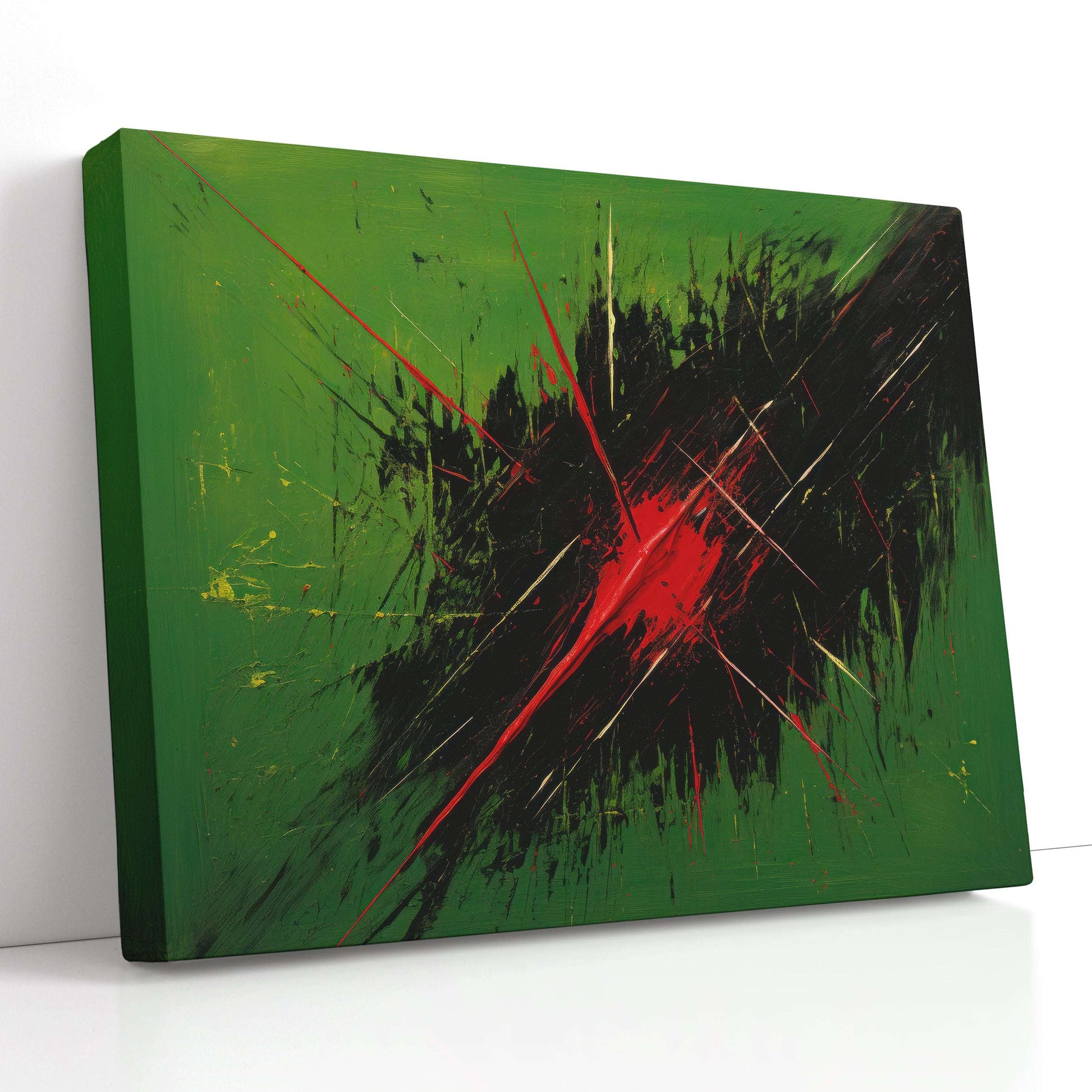 Red Slashes on Green - Canvas Print - Artoholica Ready to Hang Canvas Print