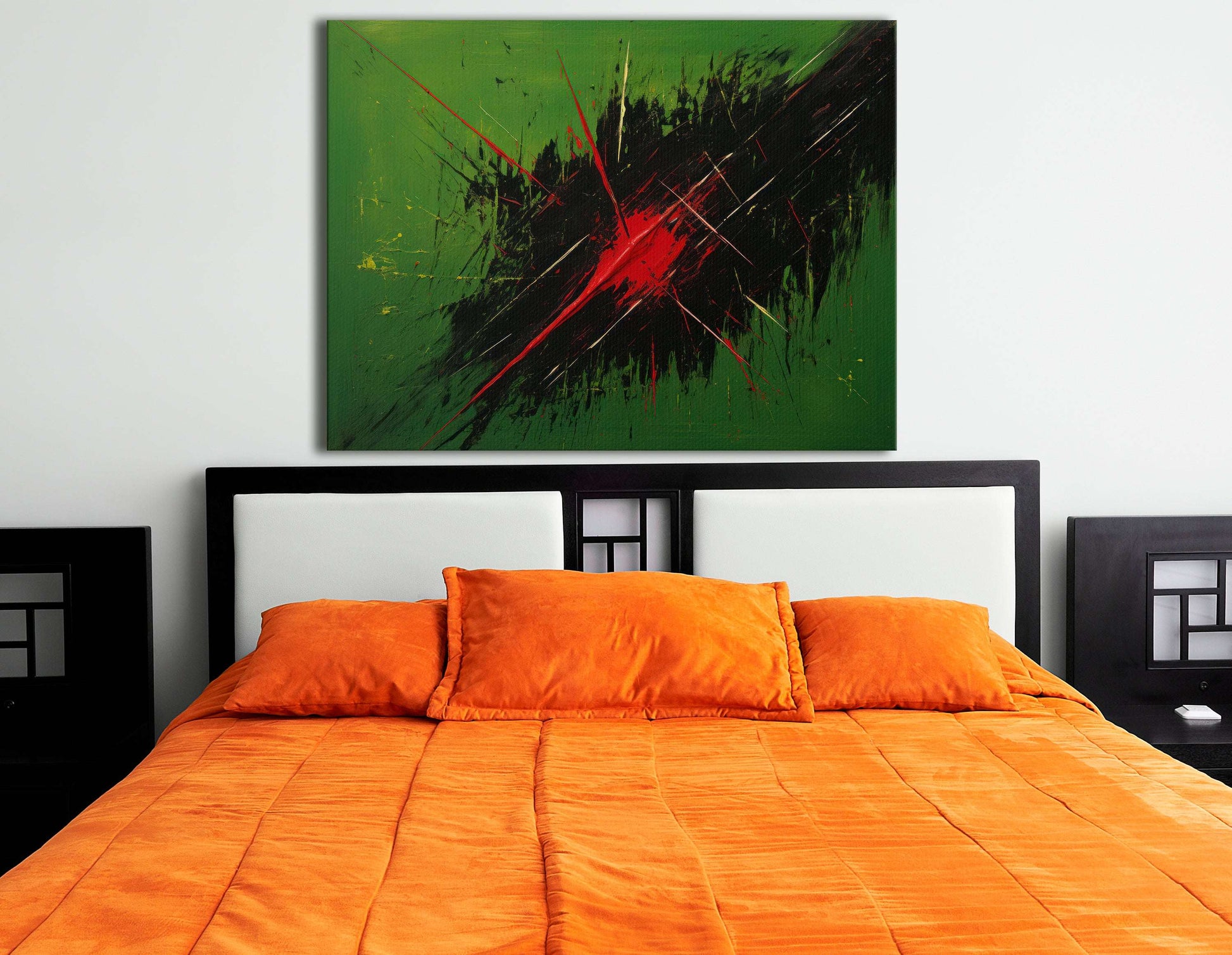 Red Slashes on Green - Canvas Print - Artoholica Ready to Hang Canvas Print