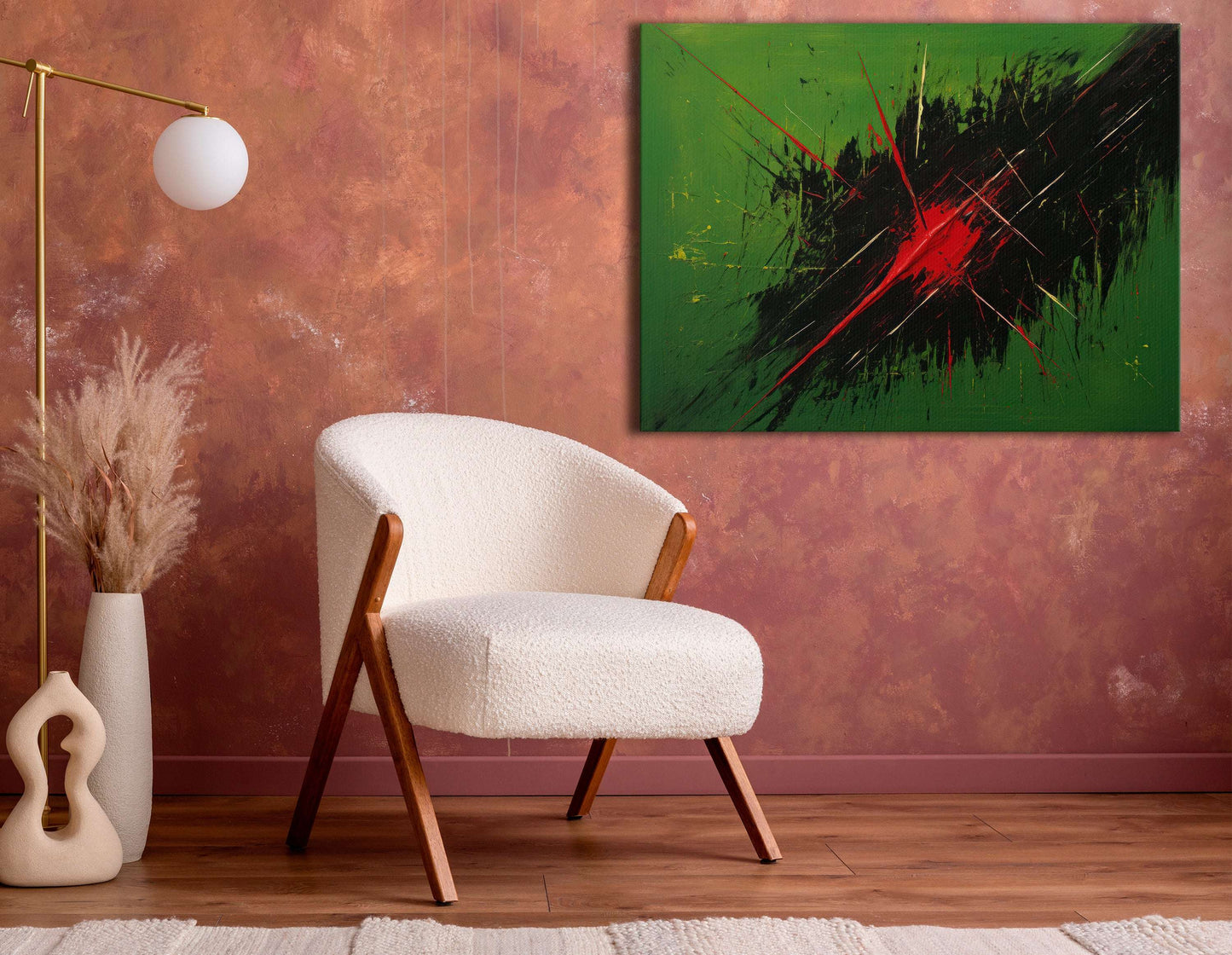 Red Slashes on Green - Canvas Print - Artoholica Ready to Hang Canvas Print