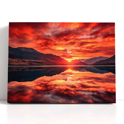 Red Sunset & Mountain Lake Reflection - Canvas Print - Artoholica Ready to Hang Canvas Print