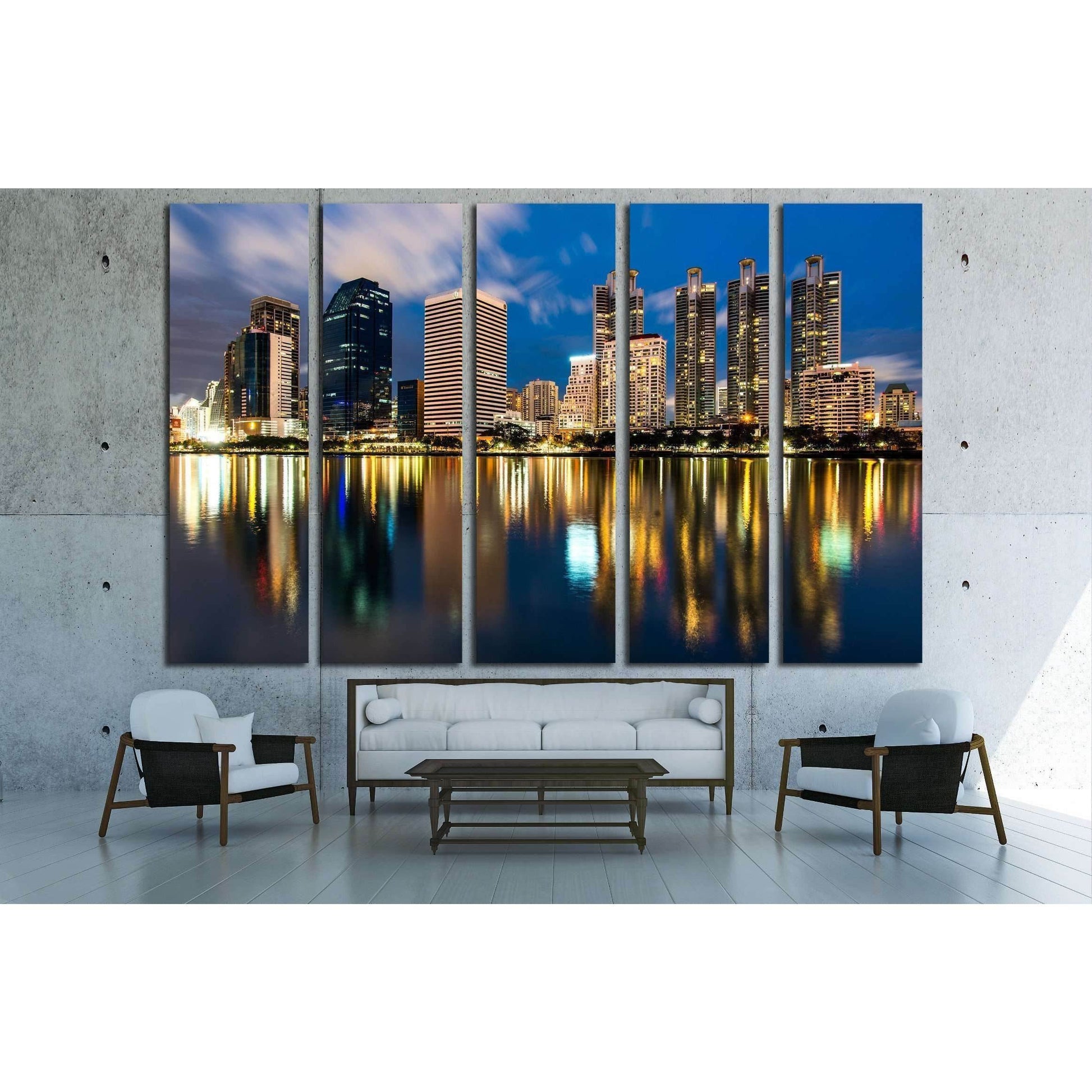 reflection of lighting city scape at night, bangkok №2260 Ready to Hang Canvas PrintCanvas art arrives ready to hang, with hanging accessories included and no additional framing required. Every canvas print is hand-crafted, made on-demand at our workshop