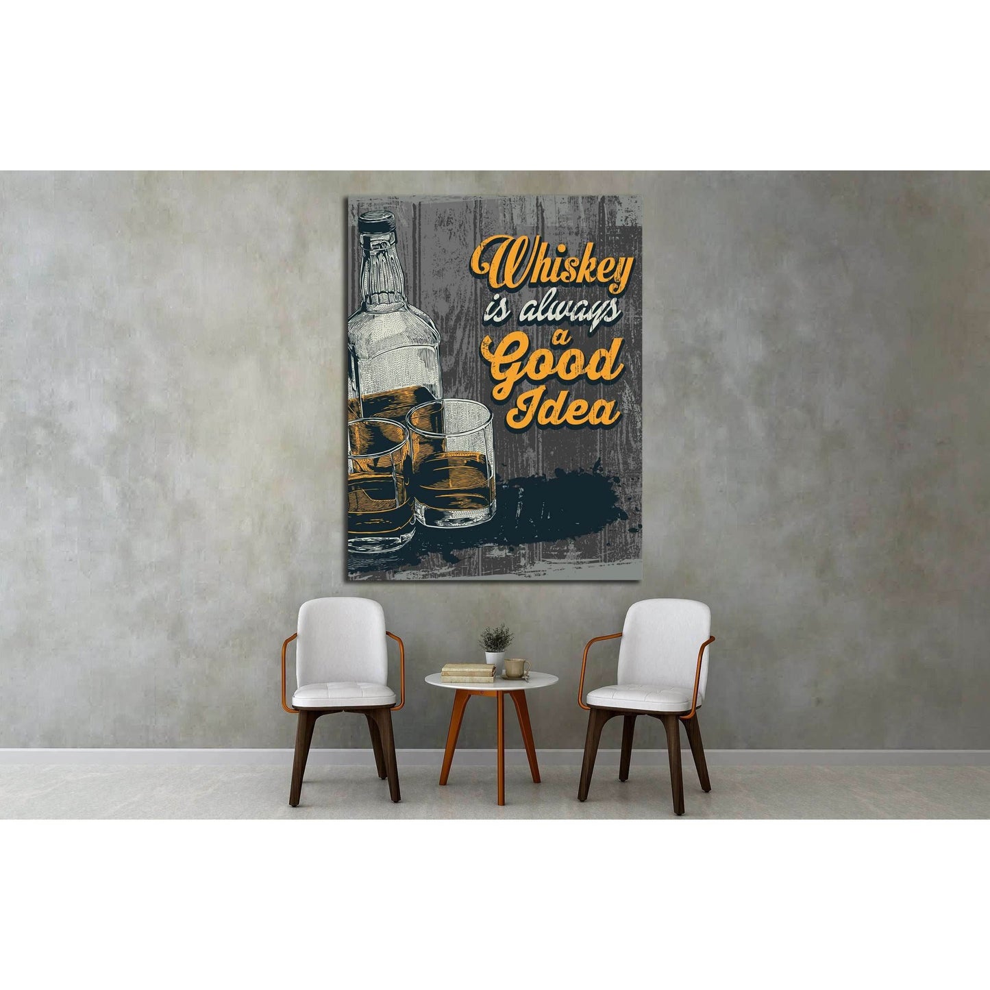 Retro design Whiskey Is Always A Good Idea with whiskey in two glasses and bottle №4574 Ready to Hang Canvas PrintCanvas art arrives ready to hang, with hanging accessories included and no additional framing required. Every canvas print is hand-crafted, m