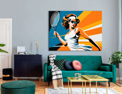 Retro Pop Art Tennis Player - Canvas Print - Artoholica Ready to Hang Canvas Print