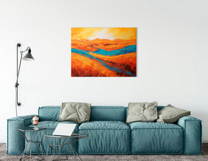 River Flowing in Desert at Sunset - Canvas Print - Artoholica Ready to Hang Canvas Print