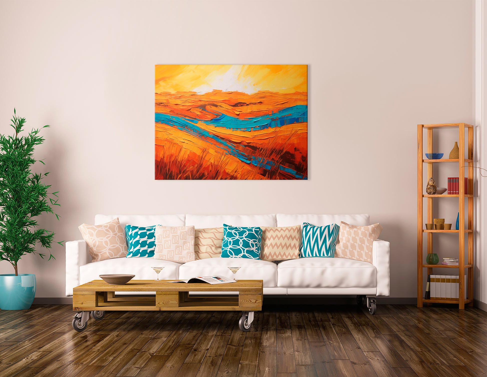 River Flowing in Desert at Sunset - Canvas Print - Artoholica Ready to Hang Canvas Print