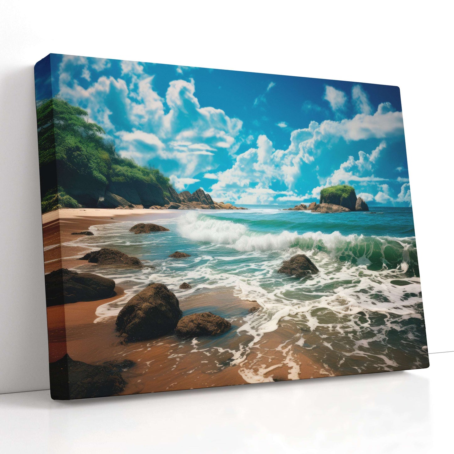 Rocky Shoreline with Rolling Waves - Canvas Print - Artoholica Ready to Hang Canvas Print