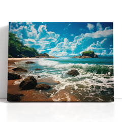 Rocky Shoreline with Rolling Waves - Canvas Print - Artoholica Ready to Hang Canvas Print