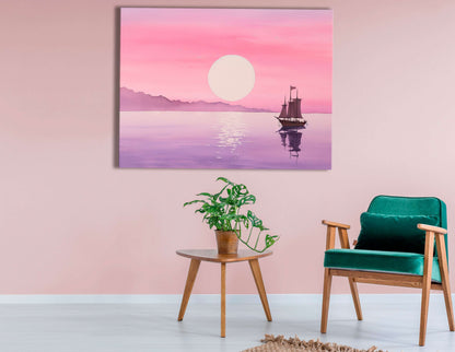 Romantic Pink Sunset with Sailboat - Canvas Print - Artoholica Ready to Hang Canvas Print