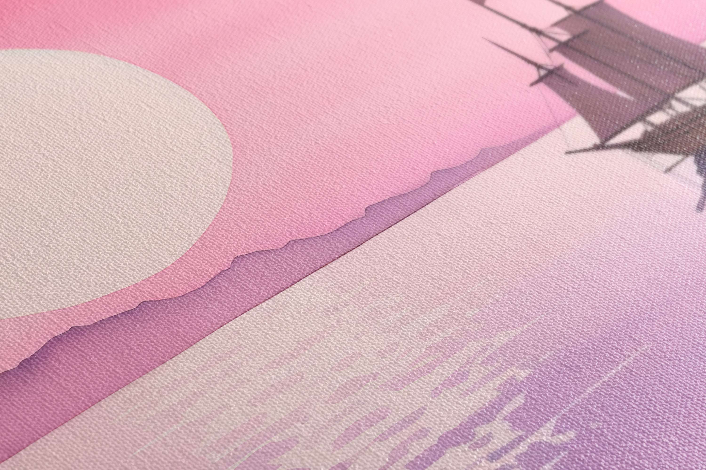 Romantic Pink Sunset with Sailboat - Canvas Print - Artoholica Ready to Hang Canvas Print