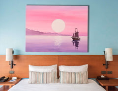 Romantic Pink Sunset with Sailboat - Canvas Print - Artoholica Ready to Hang Canvas Print