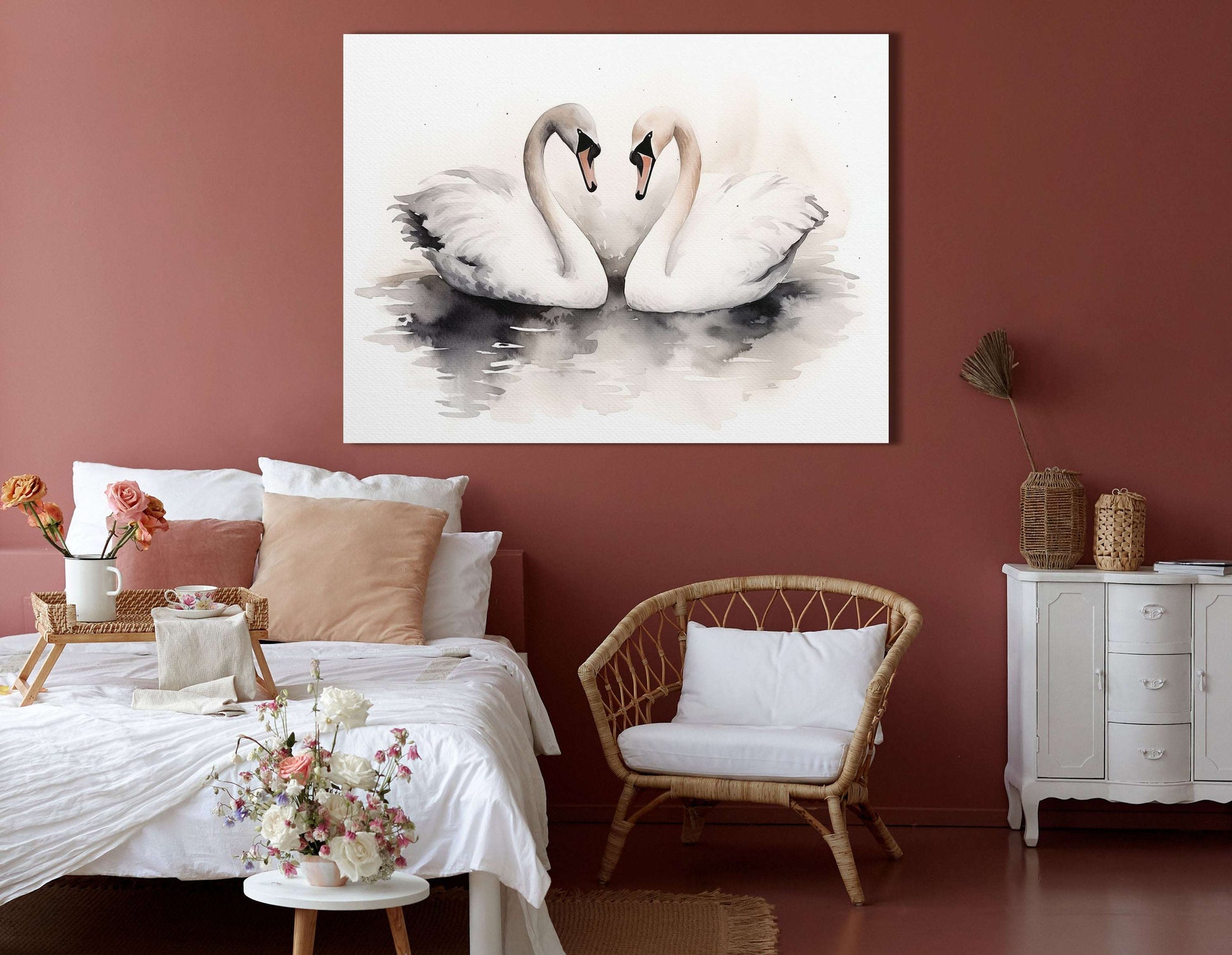 Romantic Swan Pair - Canvas Print - Artoholica Ready to Hang Canvas Print