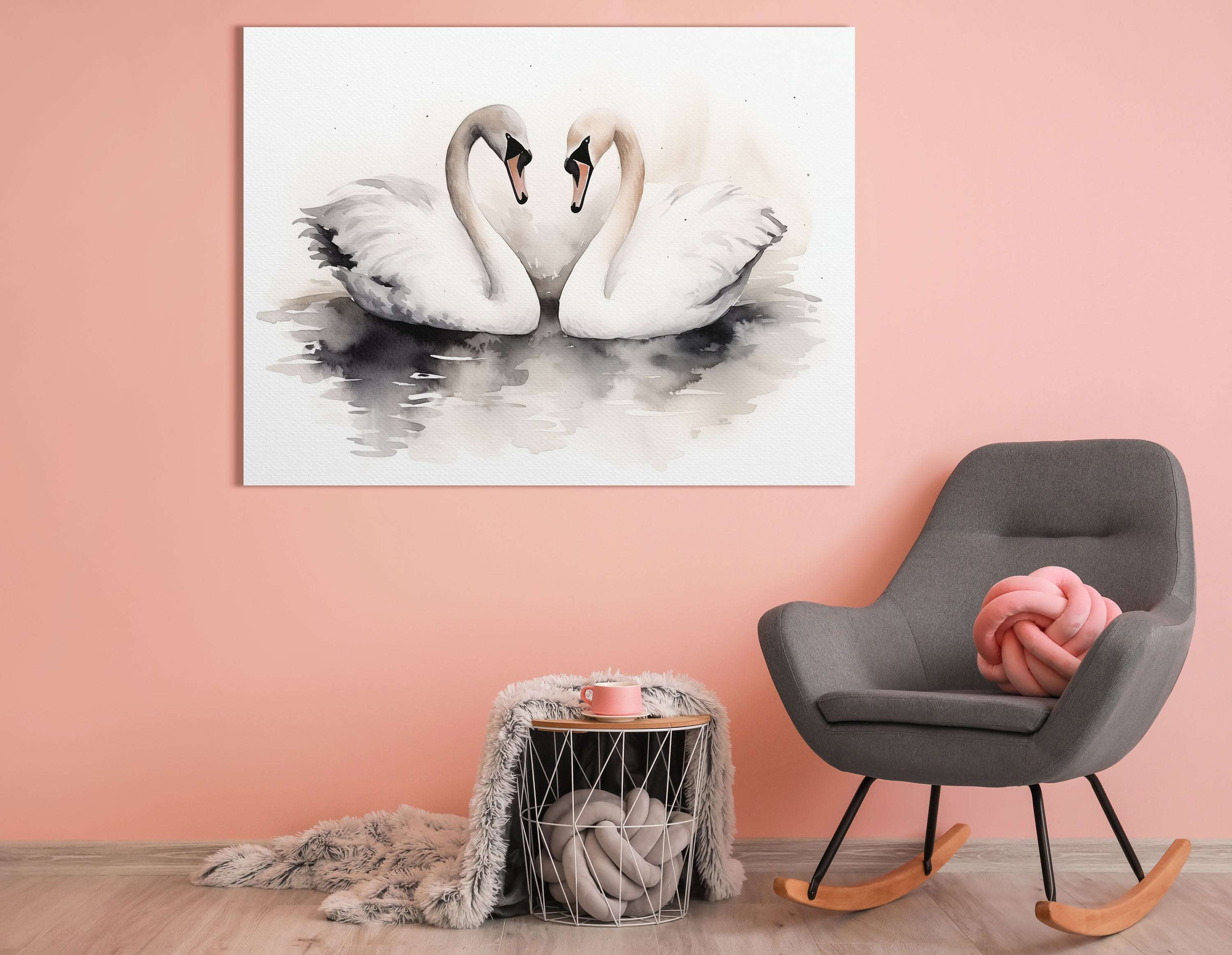 Romantic Swan Pair - Canvas Print - Artoholica Ready to Hang Canvas Print