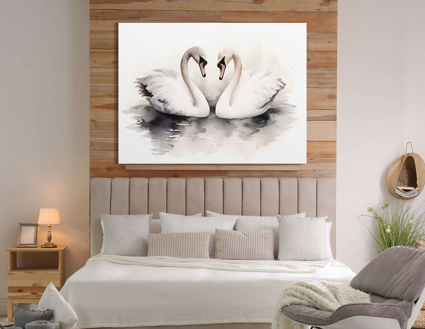 Romantic Swan Pair - Canvas Print - Artoholica Ready to Hang Canvas Print