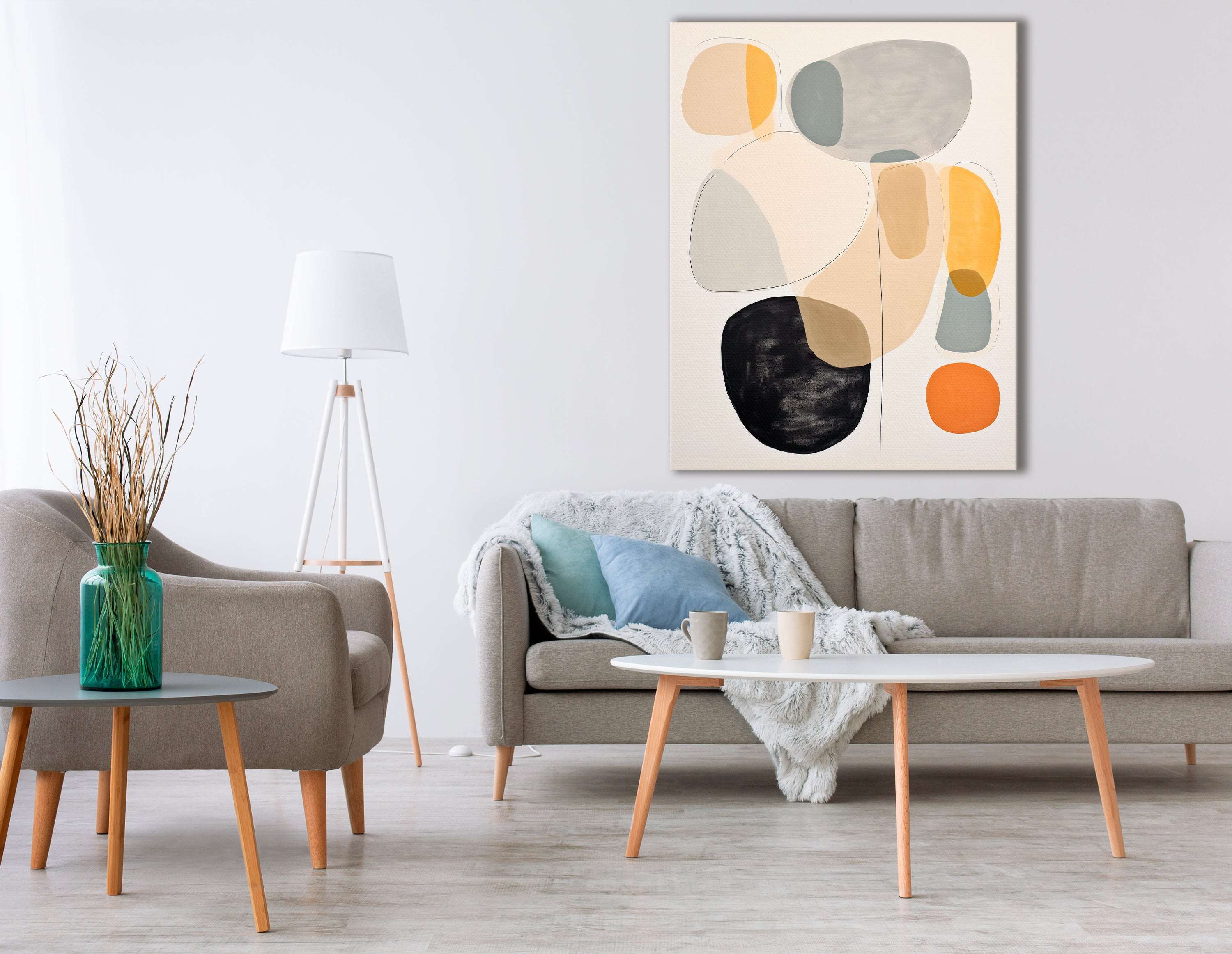 Rounded Forms in Orange, Beige & Grey - Canvas Print - Artoholica Ready to Hang Canvas Print