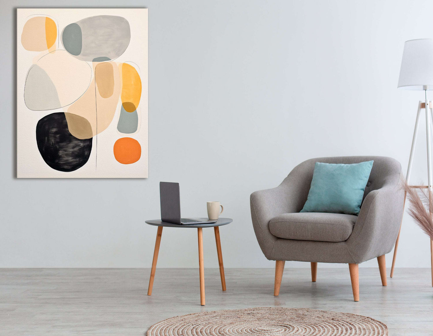 Rounded Forms in Orange, Beige & Grey - Canvas Print - Artoholica Ready to Hang Canvas Print