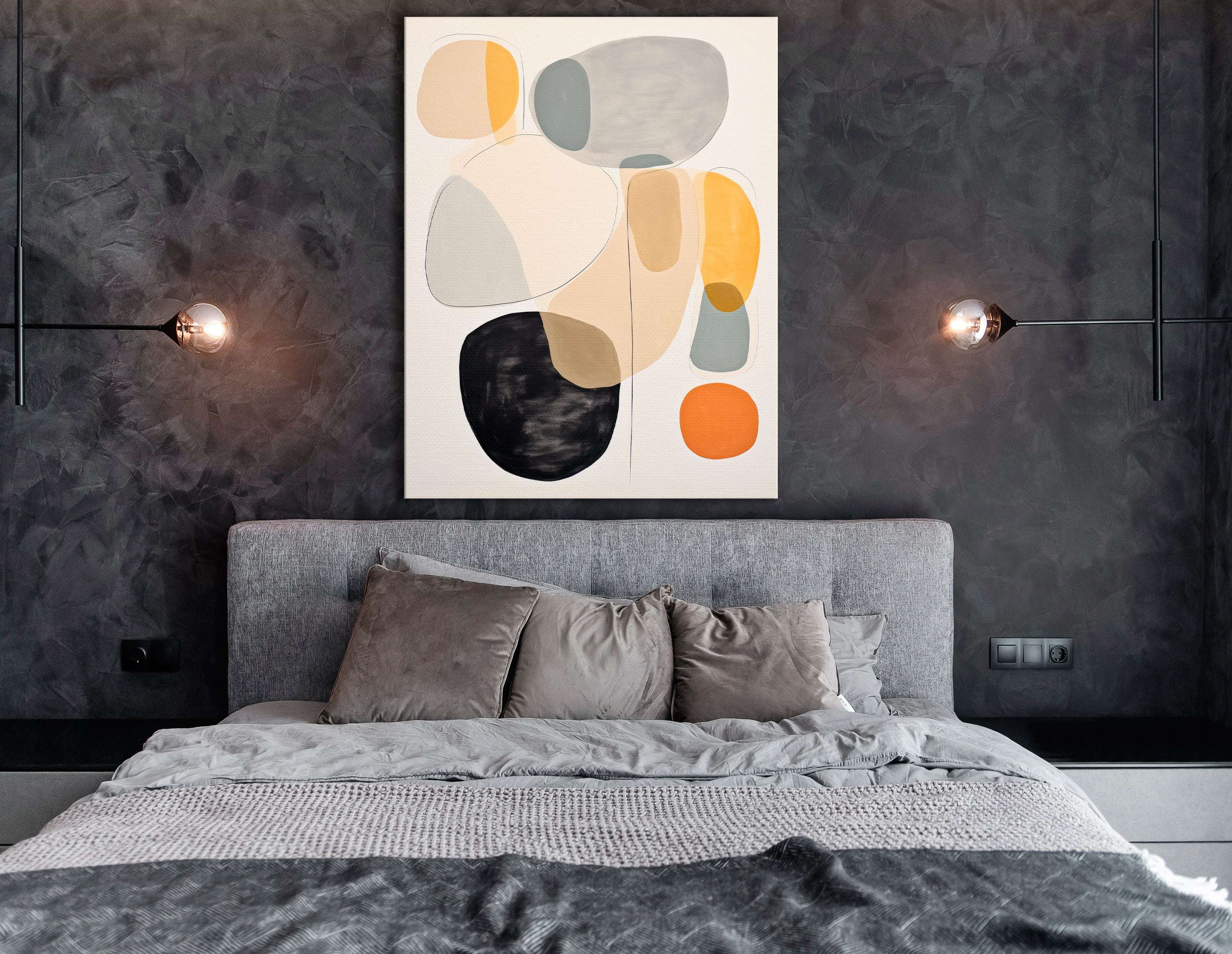 Rounded Forms in Orange, Beige & Grey - Canvas Print - Artoholica Ready to Hang Canvas Print