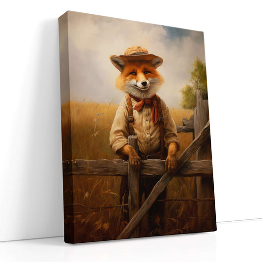 Rustic Fox on Fence - Canvas Print - Artoholica Ready to Hang Canvas Print