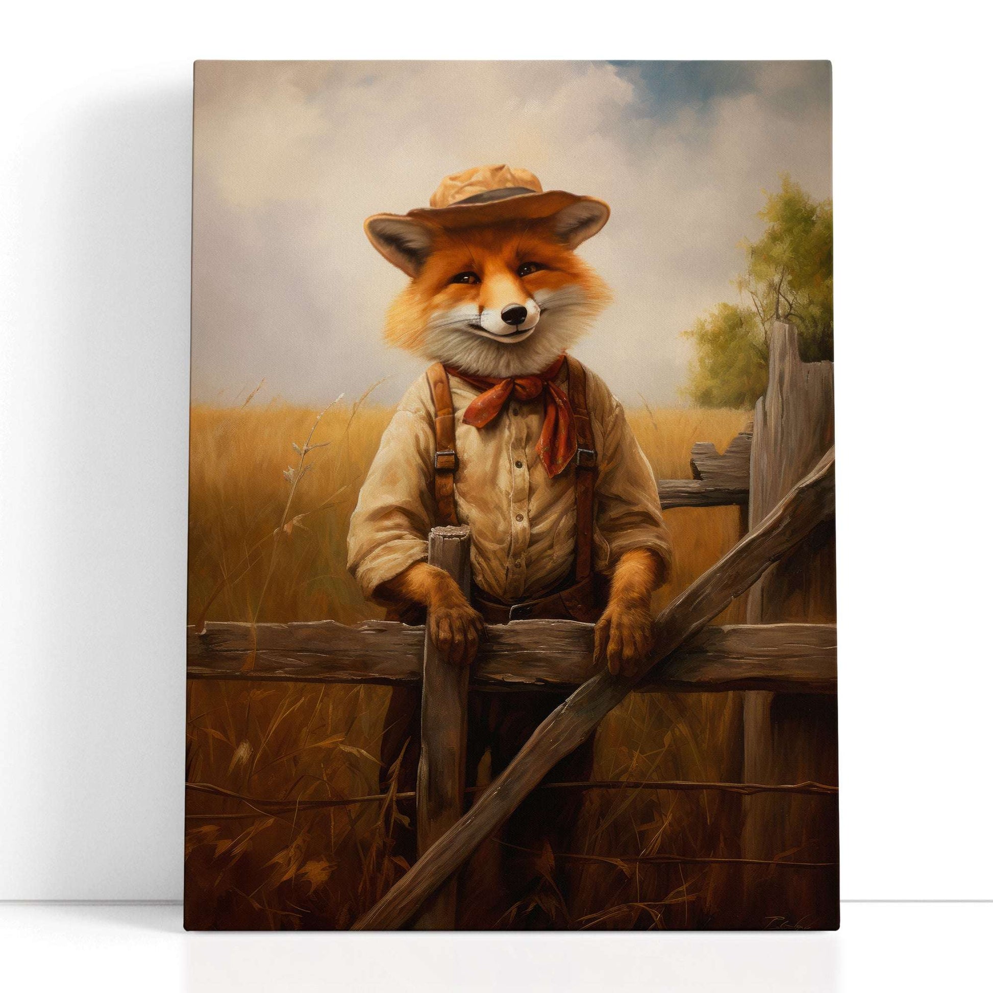 Rustic Fox on Fence - Canvas Print - Artoholica Ready to Hang Canvas Print