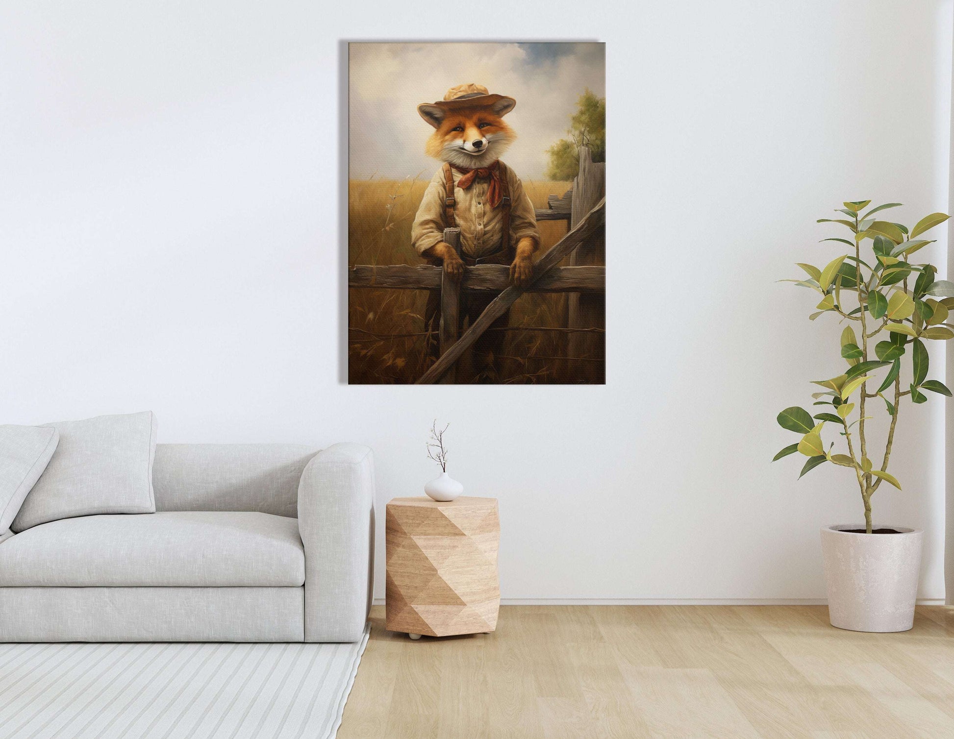 Rustic Fox on Fence - Canvas Print - Artoholica Ready to Hang Canvas Print