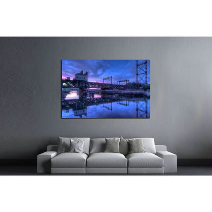 Rusty train bridge going over the harbor under a pink sunset №2062 Ready to Hang Canvas PrintCanvas art arrives ready to hang, with hanging accessories included and no additional framing required. Every canvas print is hand-crafted, made on-demand at our