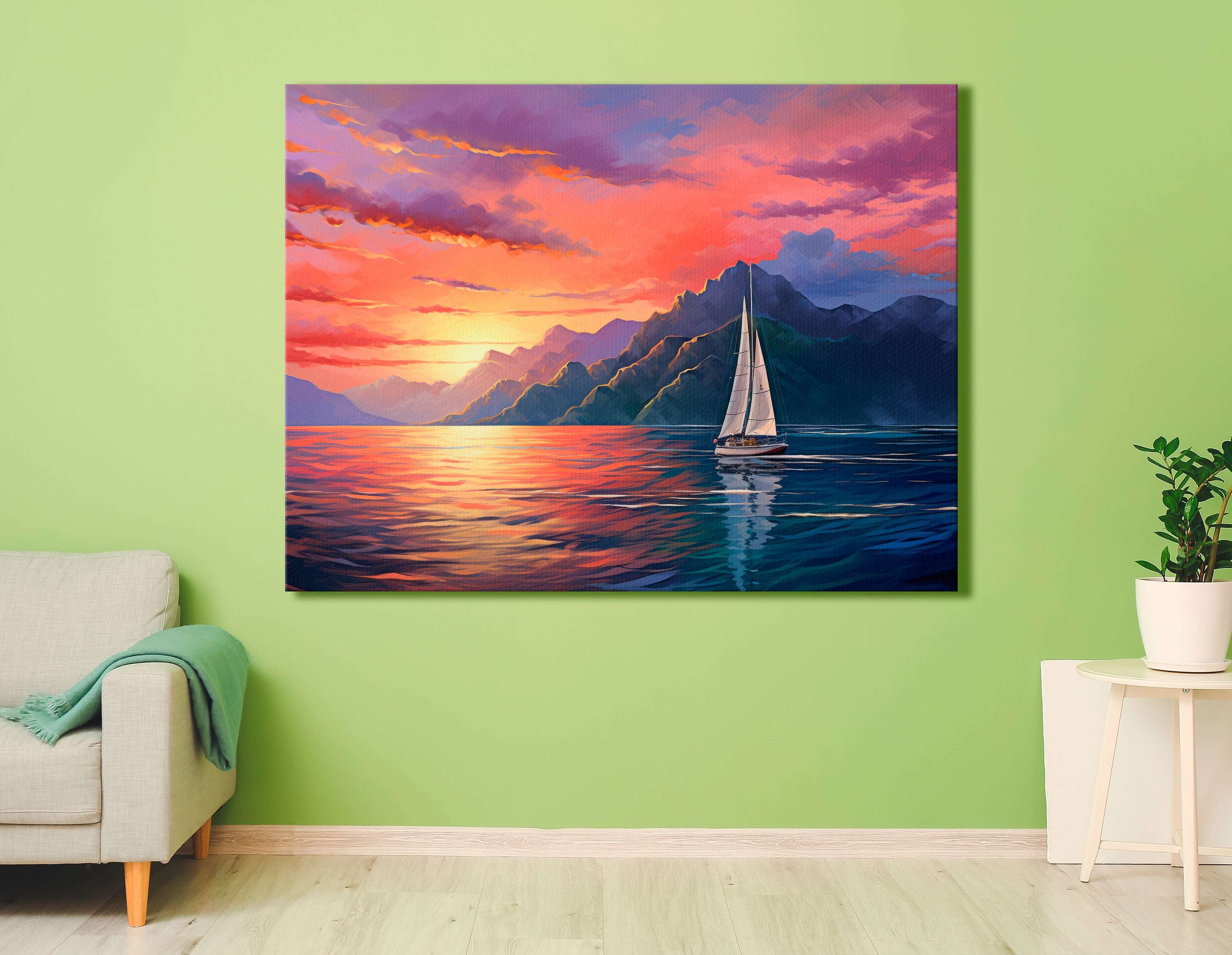 Sailboat Gliding on Waters under Colorful Sky - Canvas Print - Artoholica Ready to Hang Canvas Print
