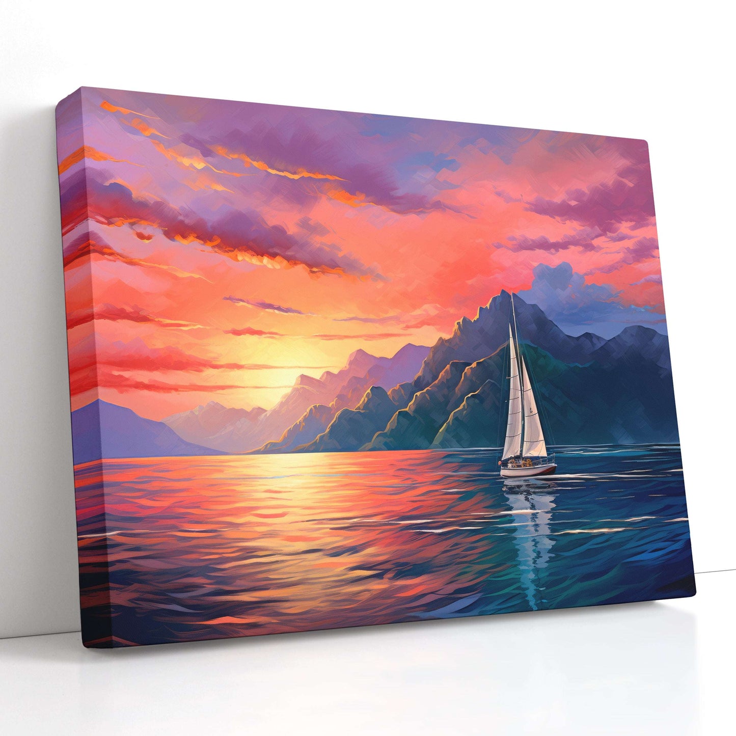 Sailboat Gliding on Waters under Colorful Sky - Canvas Print - Artoholica Ready to Hang Canvas Print