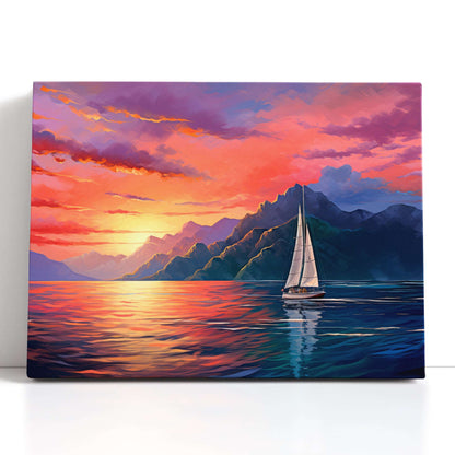 Sailboat Gliding on Waters under Colorful Sky - Canvas Print - Artoholica Ready to Hang Canvas Print