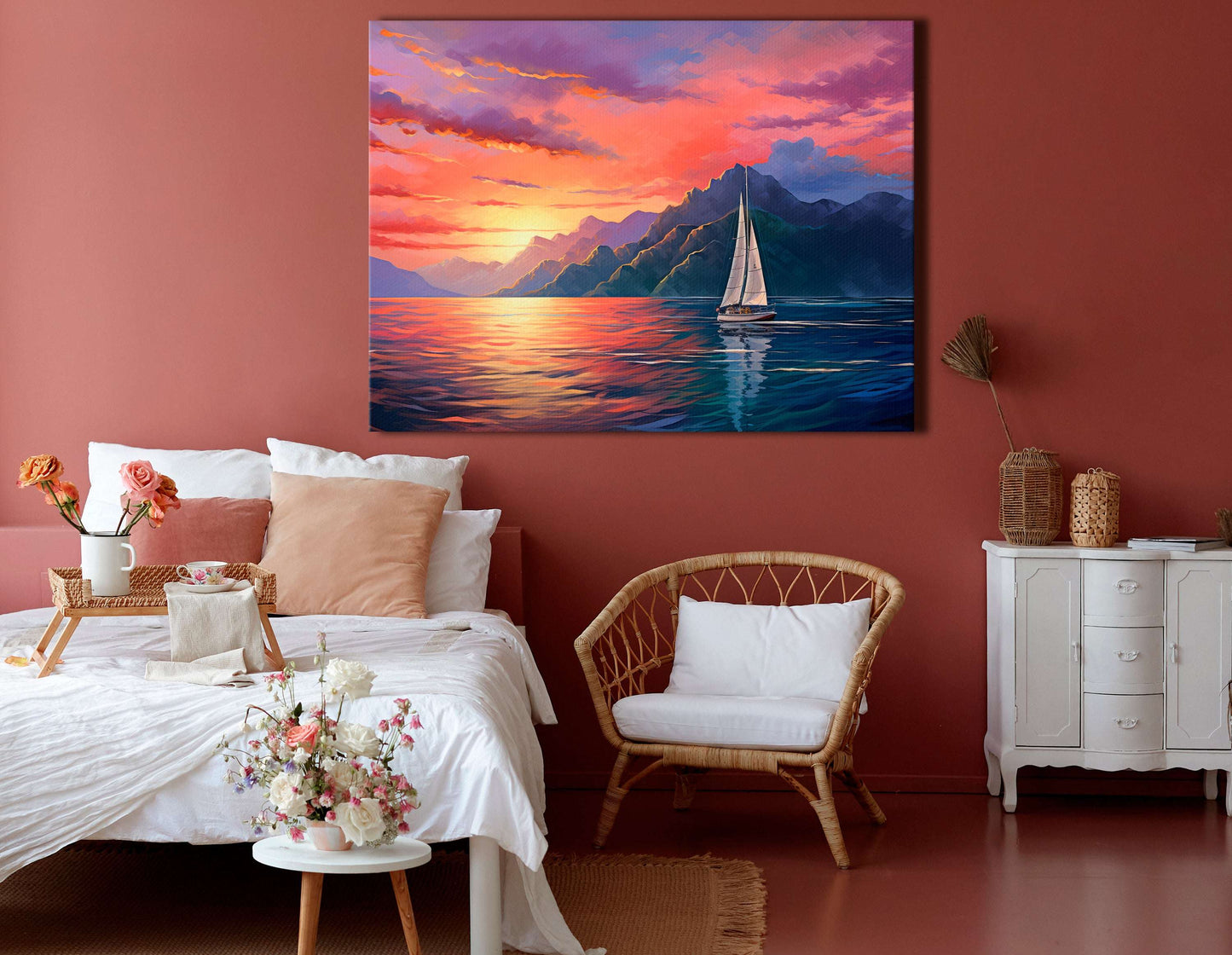 Sailboat Gliding on Waters under Colorful Sky - Canvas Print - Artoholica Ready to Hang Canvas Print