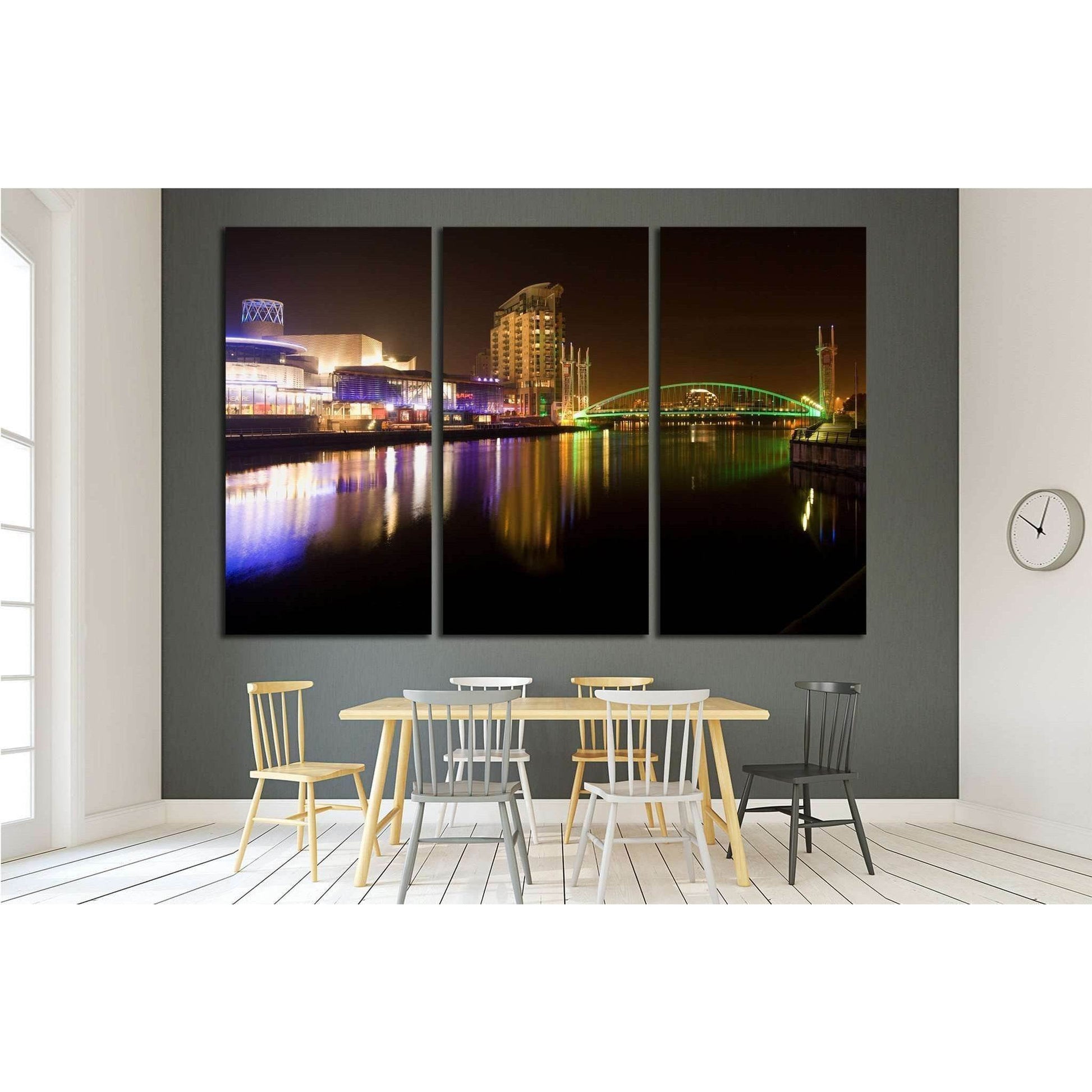 Salford quays and MediaCity at night, millennium lift bridge, Manchester city, United Kingdom №2094 Ready to Hang Canvas PrintCanvas art arrives ready to hang, with hanging accessories included and no additional framing required. Every canvas print is han