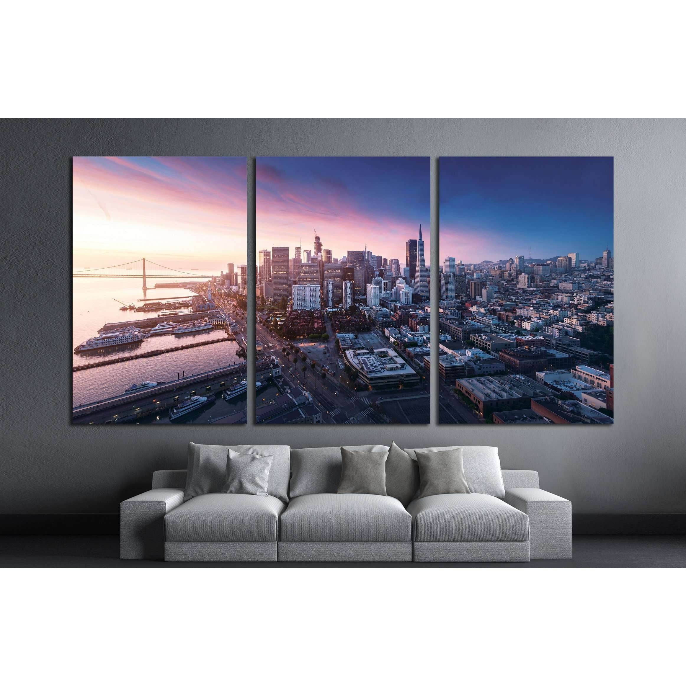 San Francisco panorama at sunrise with waterfront and downtown №1658 Ready to Hang Canvas PrintCanvas art arrives ready to hang, with hanging accessories included and no additional framing required. Every canvas print is hand-crafted, made on-demand at ou
