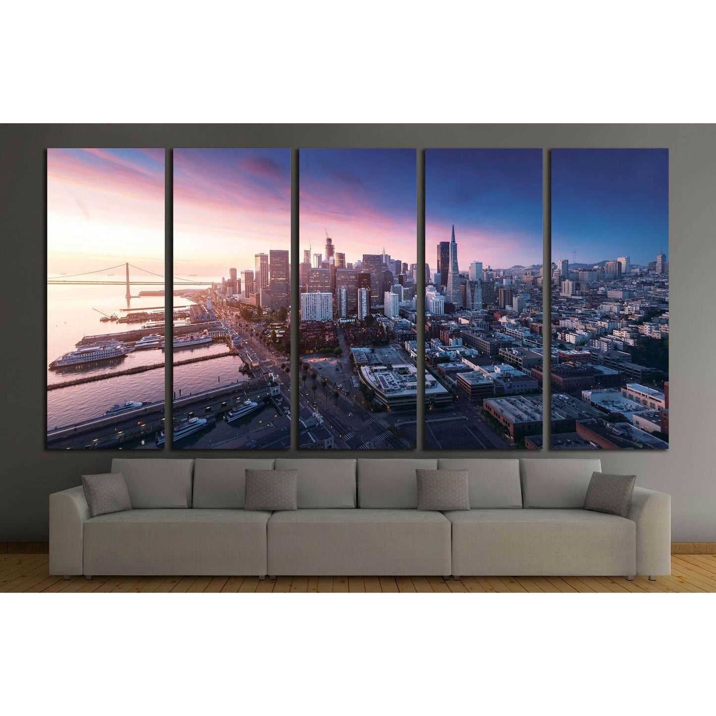 San Francisco panorama at sunrise with waterfront and downtown №1658 Ready to Hang Canvas PrintCanvas art arrives ready to hang, with hanging accessories included and no additional framing required. Every canvas print is hand-crafted, made on-demand at ou