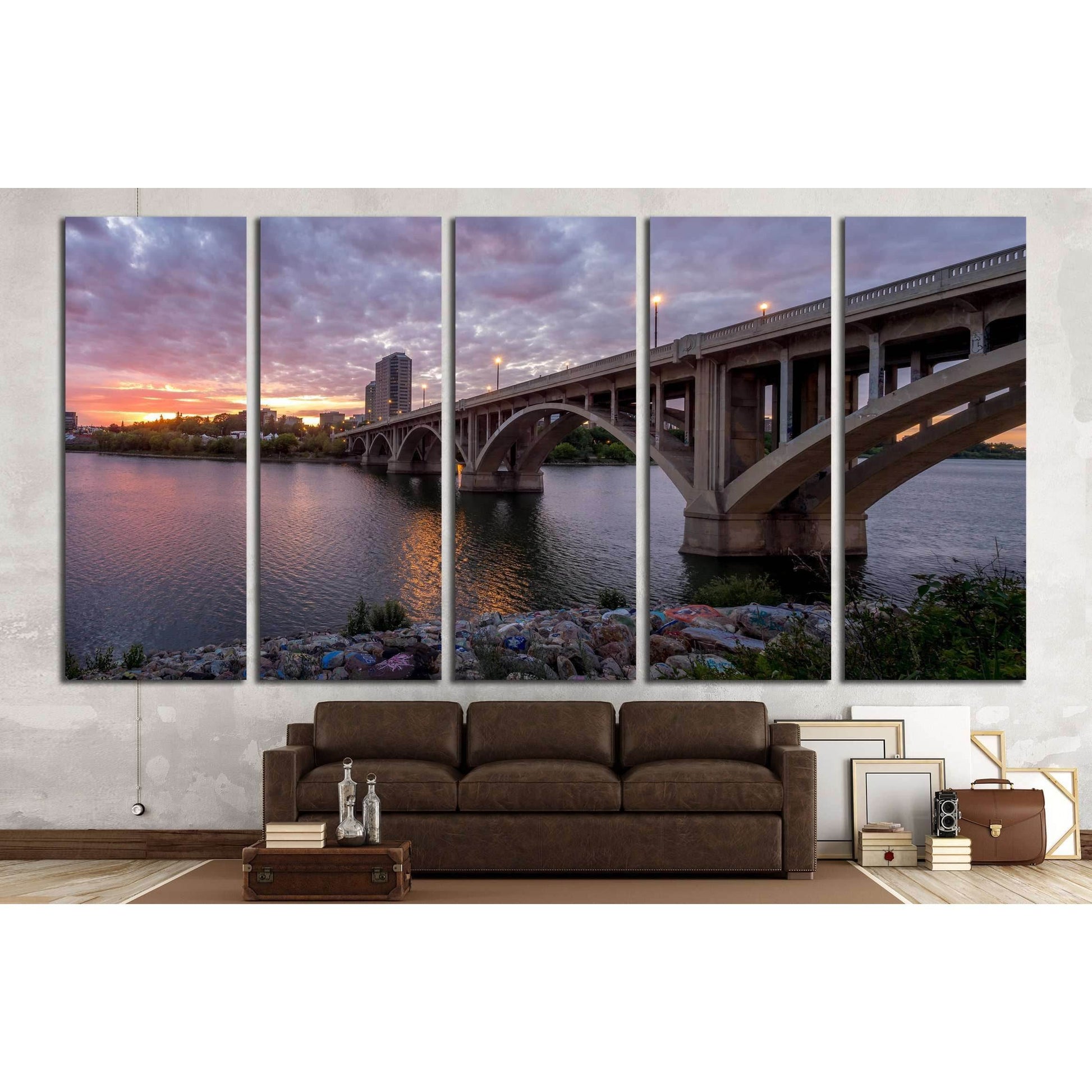 Saskatoon skyline at night along the Saskatchewan River №2211 Ready to Hang Canvas PrintCanvas art arrives ready to hang, with hanging accessories included and no additional framing required. Every canvas print is hand-crafted, made on-demand at our works