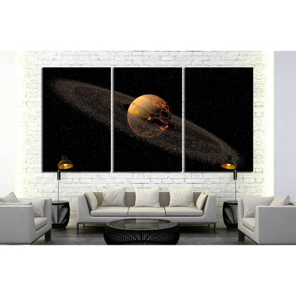 Saturn like planet with asteroid rings and hot lava cracks for a space illustration №2459 Ready to Hang Canvas PrintCanvas art arrives ready to hang, with hanging accessories included and no additional framing required. Every canvas print is hand-crafted,