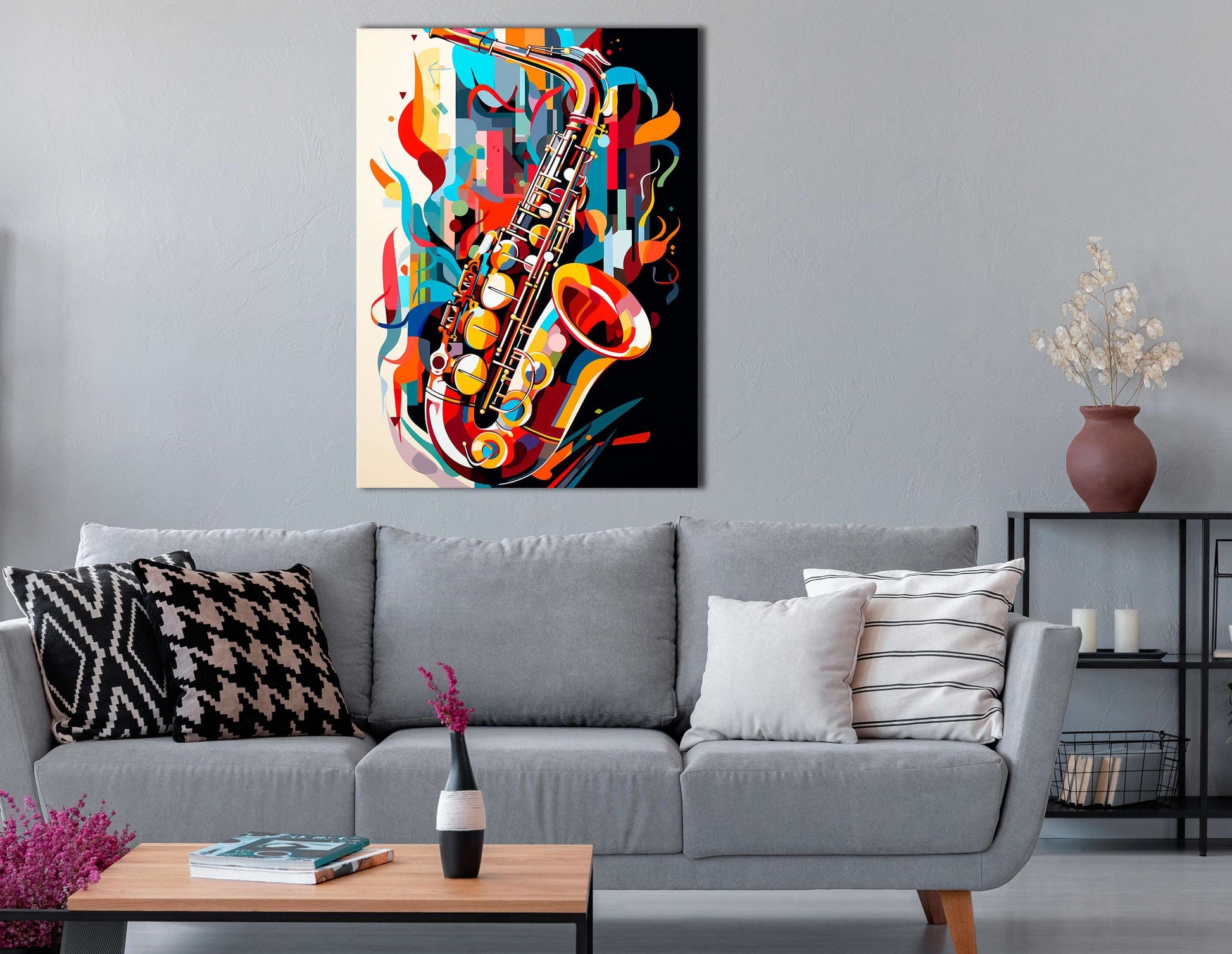 Saxophone in Modern Geometric Abstraction - Canvas Print - Artoholica Ready to Hang Canvas Print