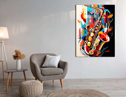 Saxophone in Modern Geometric Abstraction - Canvas Print - Artoholica Ready to Hang Canvas Print