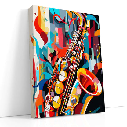 Saxophone in Modern Geometric Abstraction - Canvas Print - Artoholica Ready to Hang Canvas Print