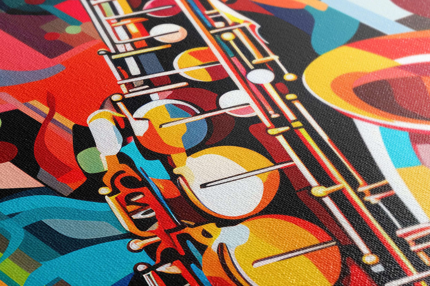 Saxophone in Modern Geometric Abstraction - Canvas Print - Artoholica Ready to Hang Canvas Print