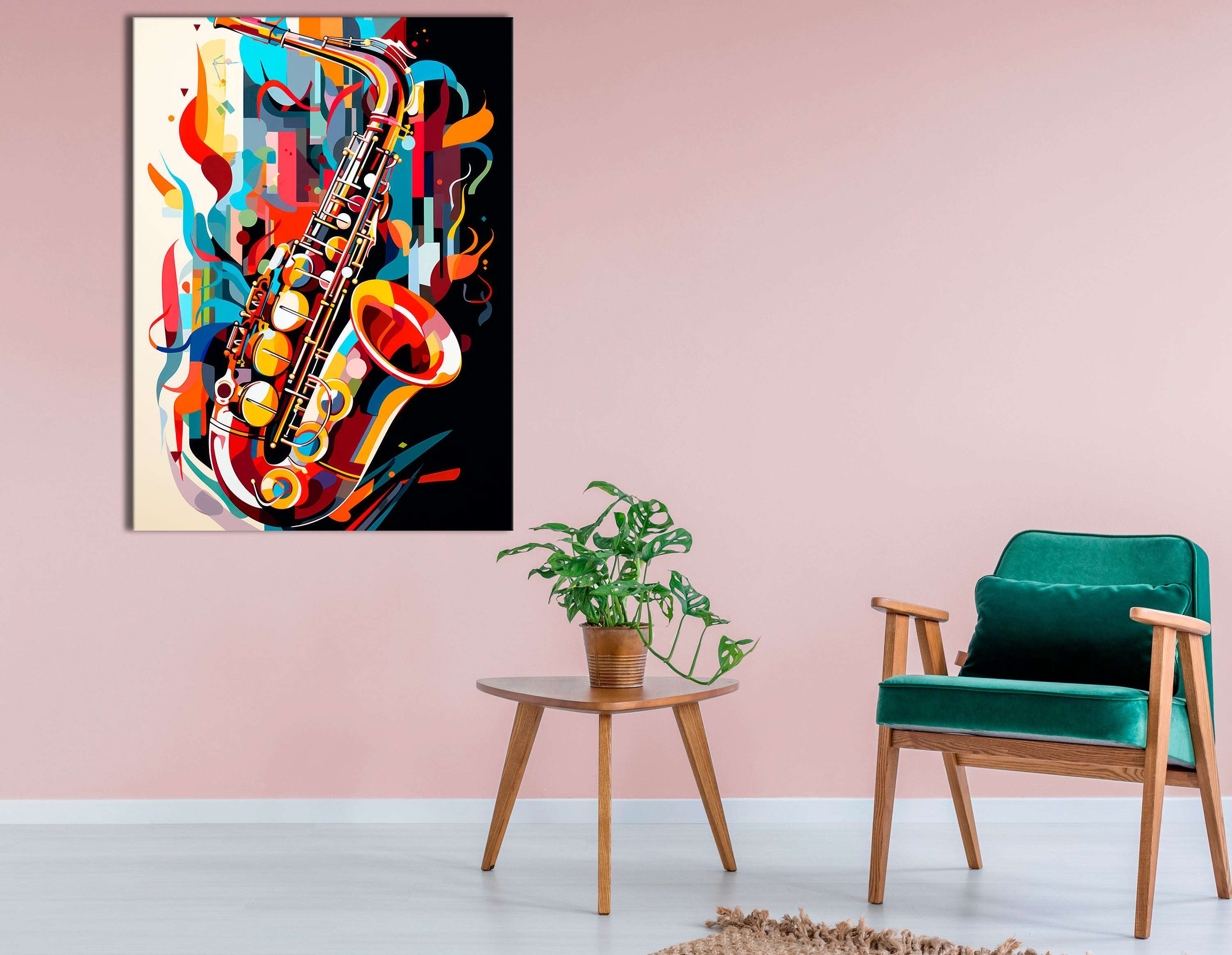Saxophone in Modern Geometric Abstraction - Canvas Print - Artoholica Ready to Hang Canvas Print